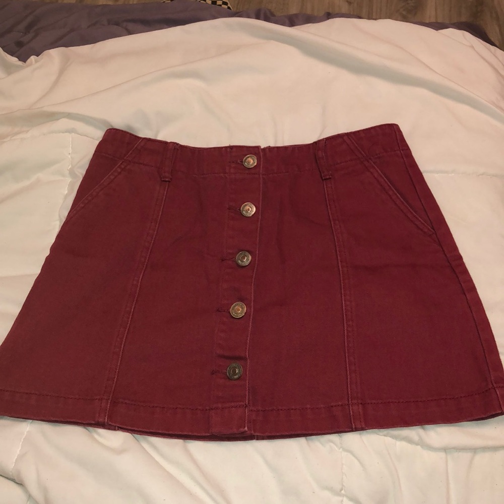 high waisted button up denim burgundy skirt!!!